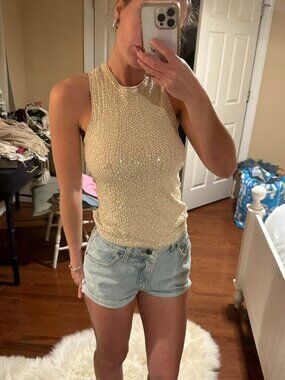 Gold sequin tank top